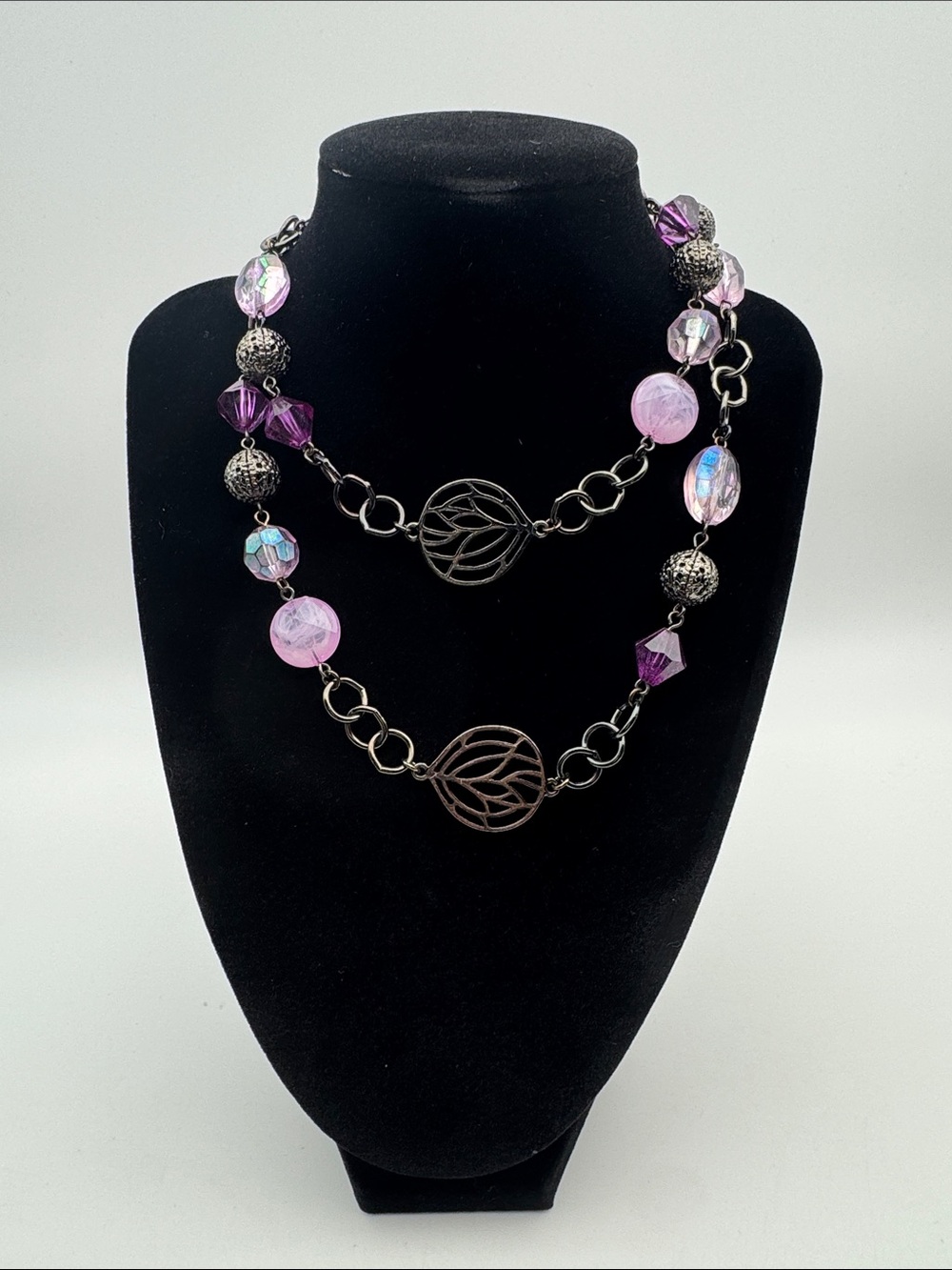 Purple and Pink Beaded Double-Strand Necklace
